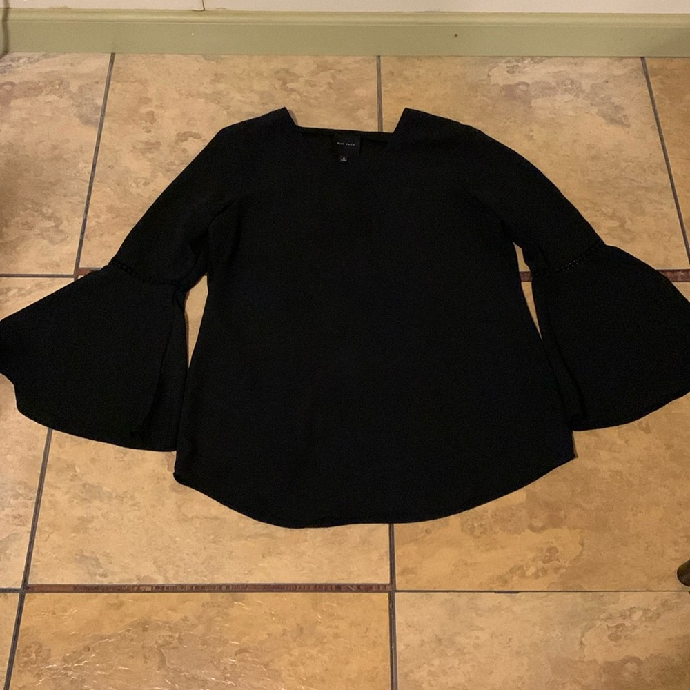 ALEX MARIE size S Black blouse with beautiful stitching on both flared sleeves